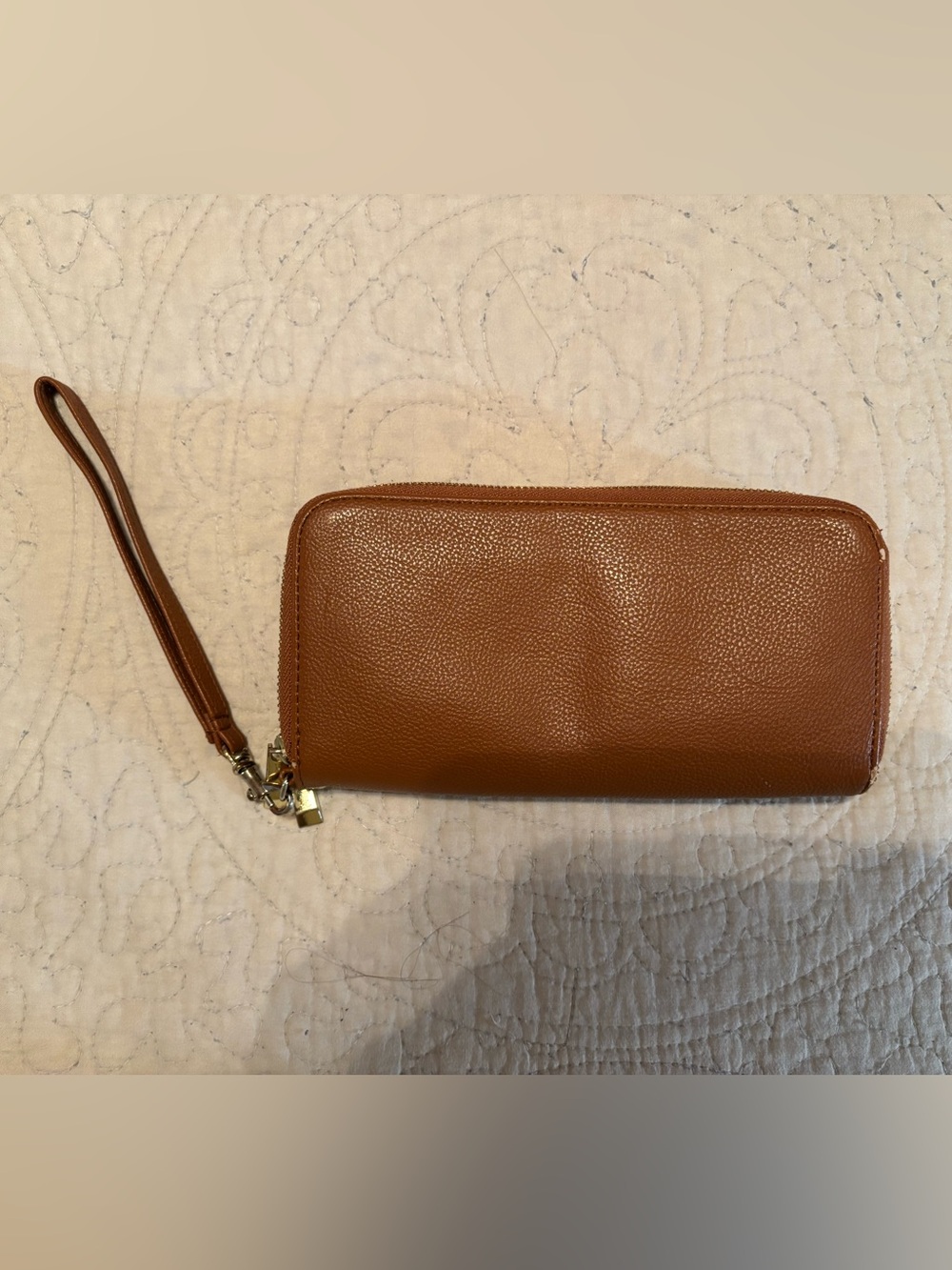 Leather Zip-Around Wristlet Wallet - Brown